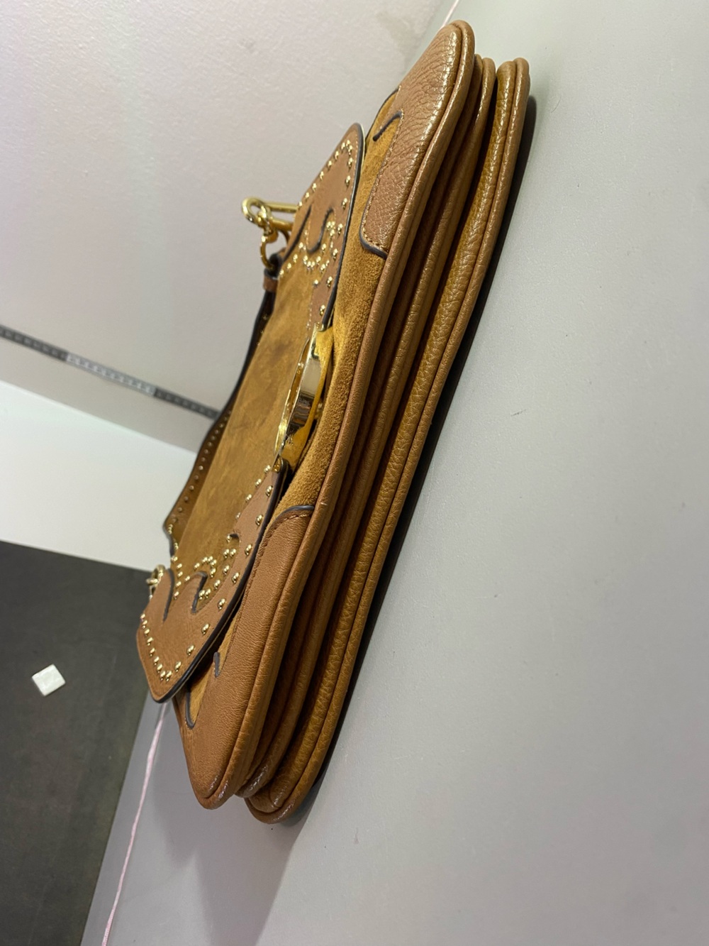 Aldo Tan Suede & Leather Shoulder Bag with Gold Ring Accent - Picture 9 of 16